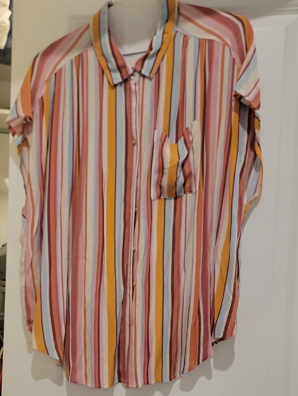 torrid Vertical Stripe Button-Up Shirt in Mustard, Pink & Light Blue